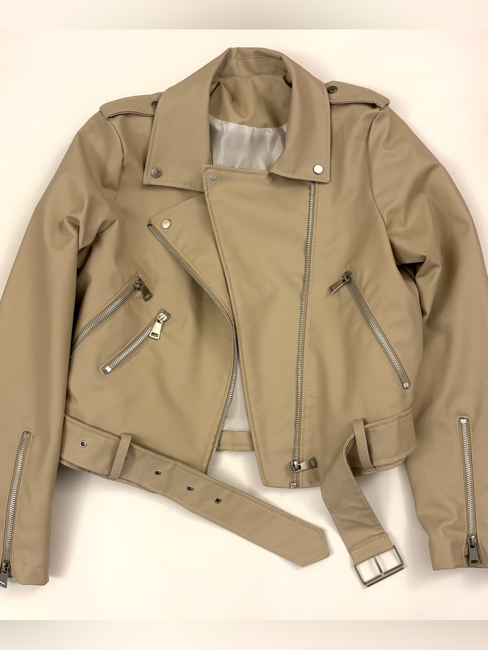 Beige Faux Leather Jacket S(small)